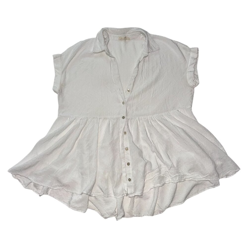 White Button-Down Peplum Top – Short Sleeve